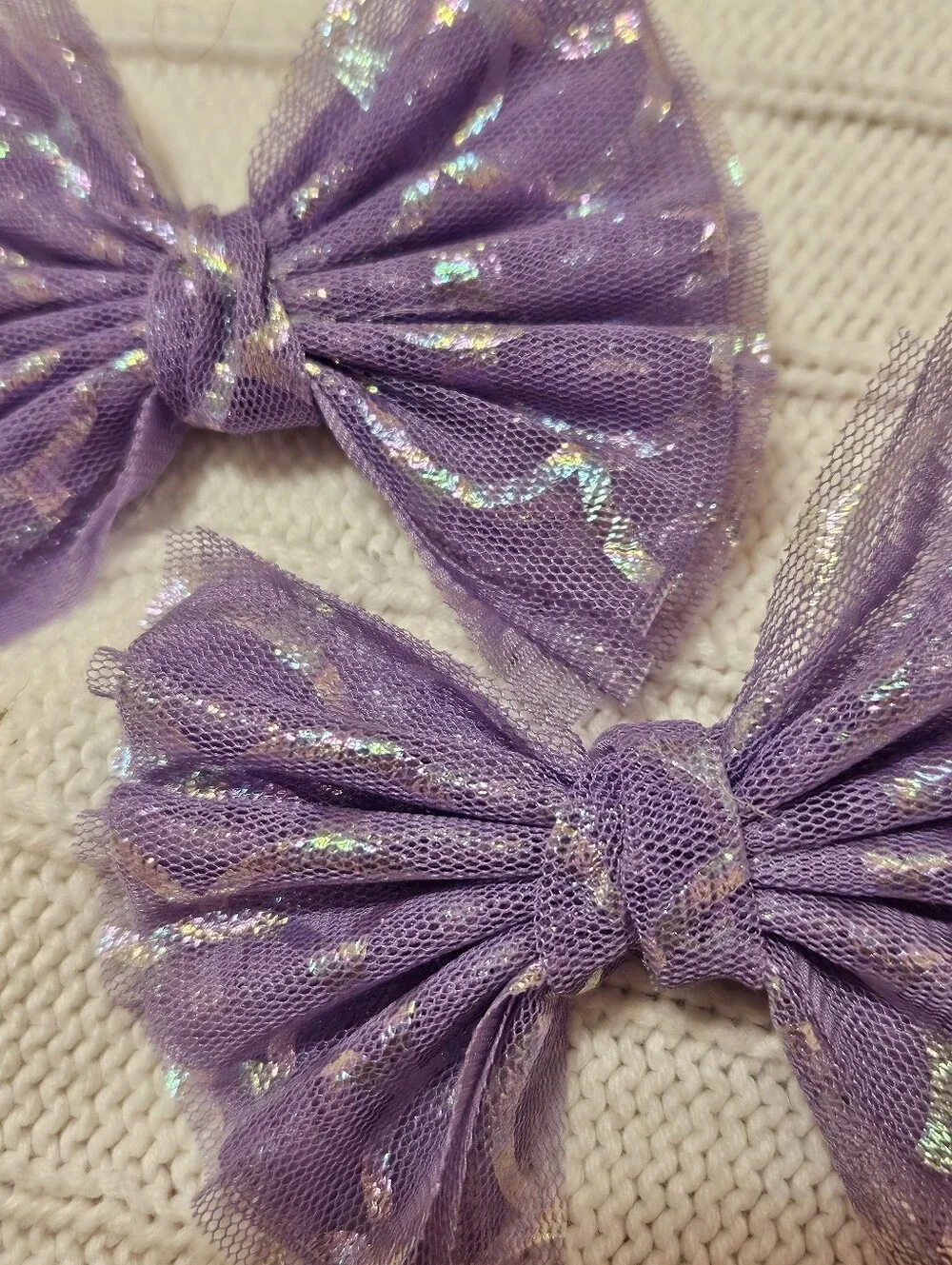 By Bella Purple Metallic Tulle Piggie Bows- Set Of 2
